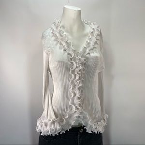 Laura Sheer Ivory White Ruffled Long Sleeved Blouse Large